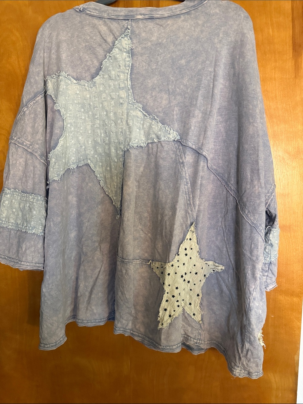 Oli & Hali Star Patchwork Top Acid Wash Light Lavender Blue XL Oversized - Picture 3 of 4